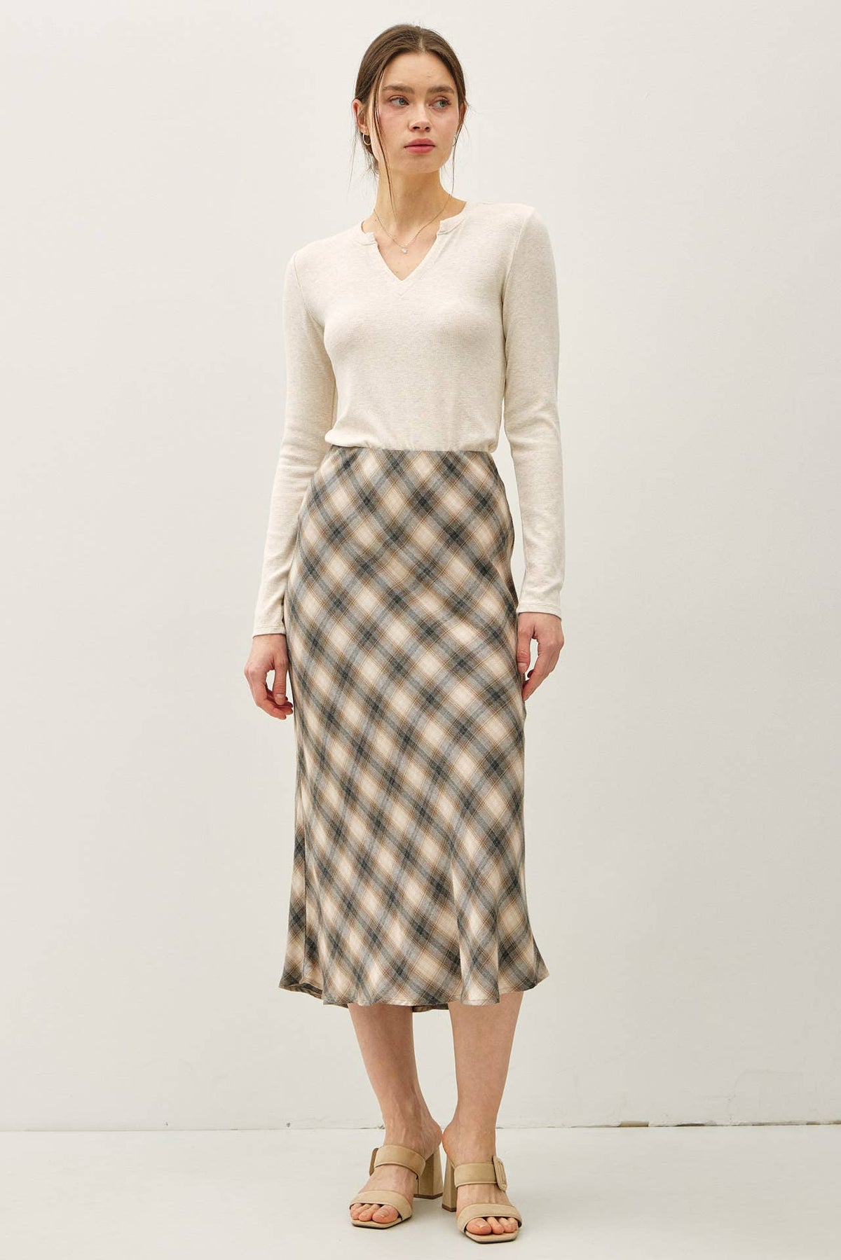 Tartan Plaid Flowy Midi Skirt