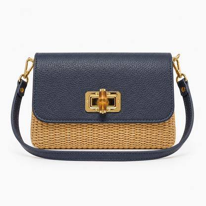 Leather Bamboo Clasp & Raffia Crossbody Bag