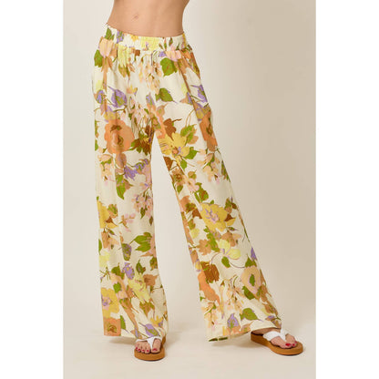 Skylar Rose - Floral Wide-Leg Pants with Elastic Waistband & Pockets