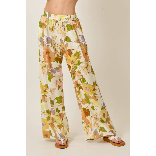 Skylar Rose - Floral Wide-Leg Pants with Elastic Waistband & Pockets