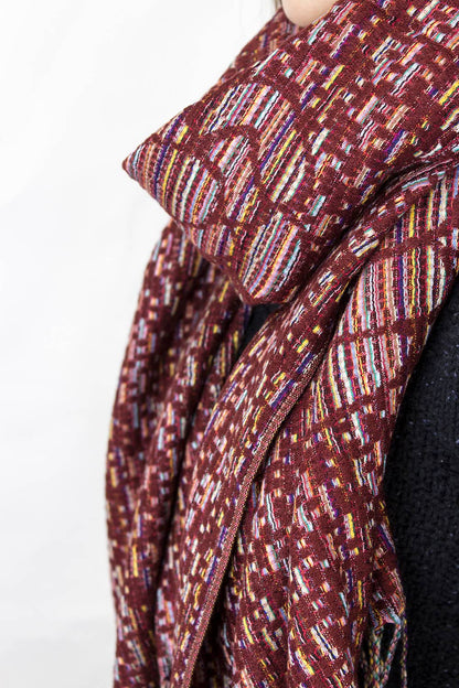 Burgundy Knit Camellia Retro Cashmere Blend Wrap Scarf