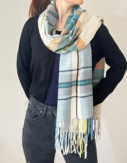 Plaid Fringe Cashmere Ultra Soft Scarf