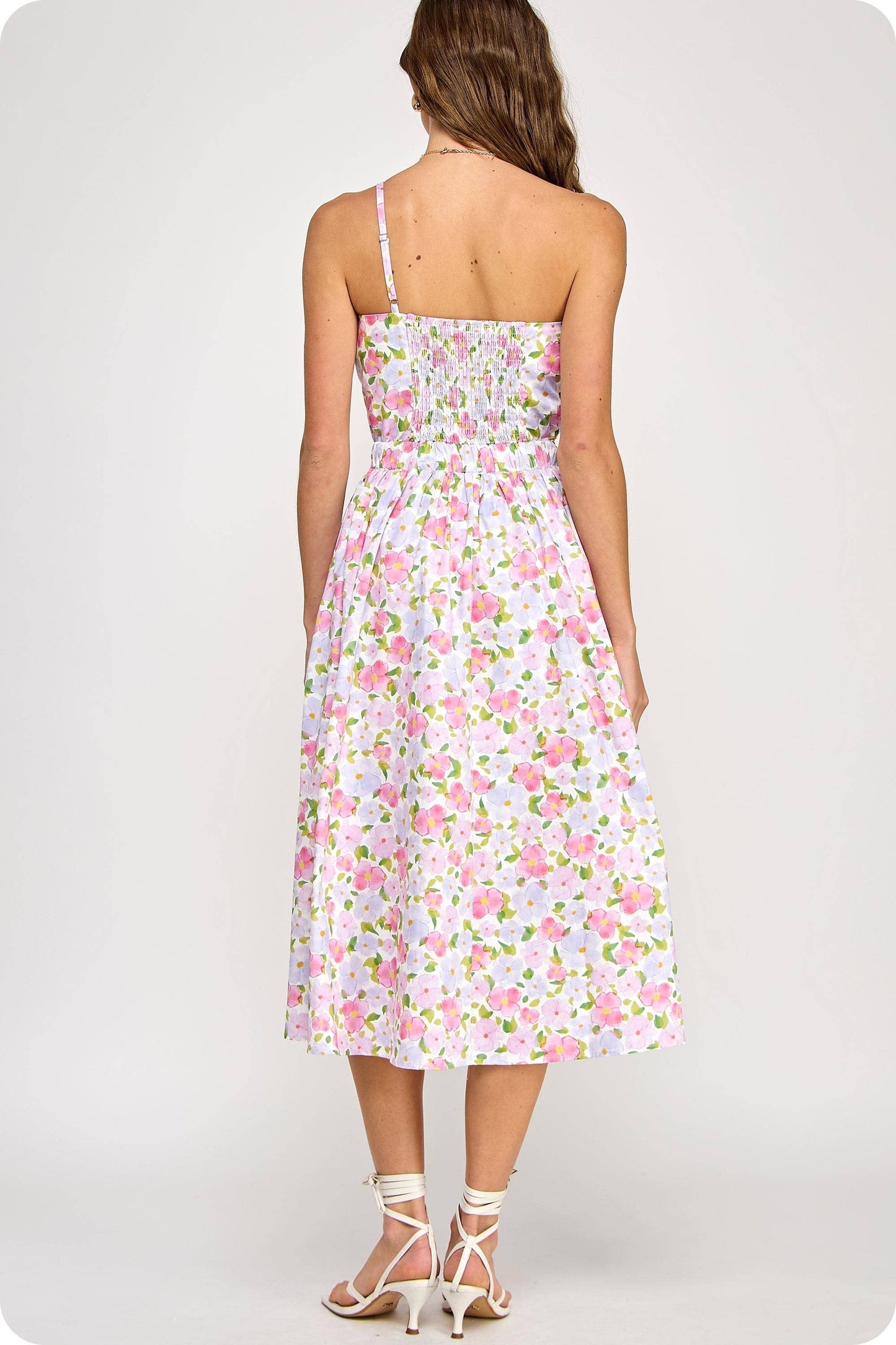 Strut & Bolt - Knotted Flower Bow Floral Print Midi Dress