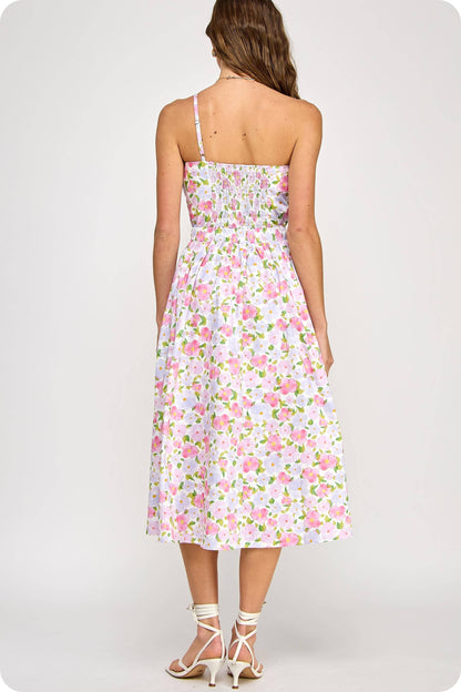 Strut & Bolt - Knotted Flower Bow Floral Print Midi Dress