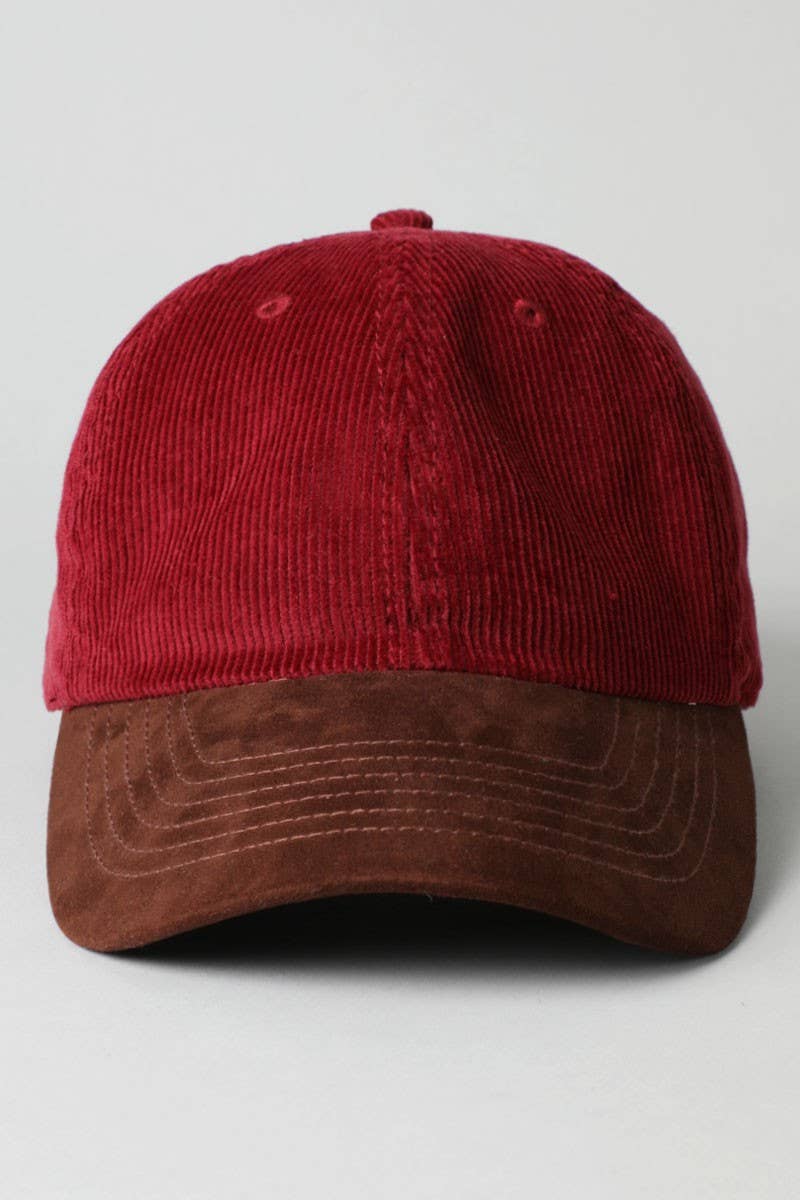 Two-Tone Corduroy with Suede Visor Baseball Cap