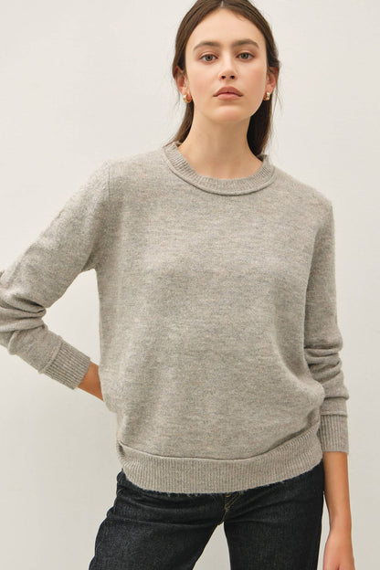 Crew Neck Pullover Exposed Seam Knit Sweater