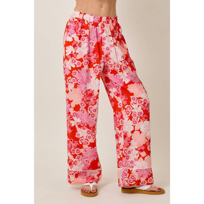 Skylar Rose - Floral Print Elastic Waistband Wide Leg Pants