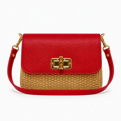 Leather Bamboo Clasp & Raffia Crossbody Bag
