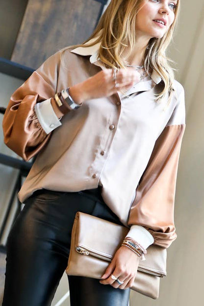 Color Block Puff Sleeve Top