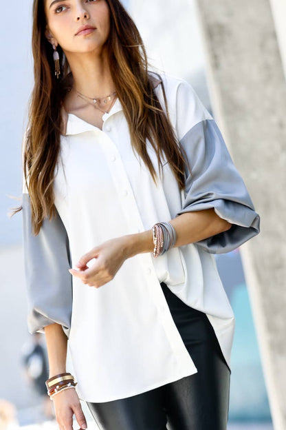Color Block Puff Sleeve Top