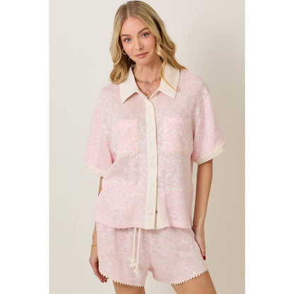 Skylar Rose - Knit Collar Short Sleeve Set With Contrast Detail