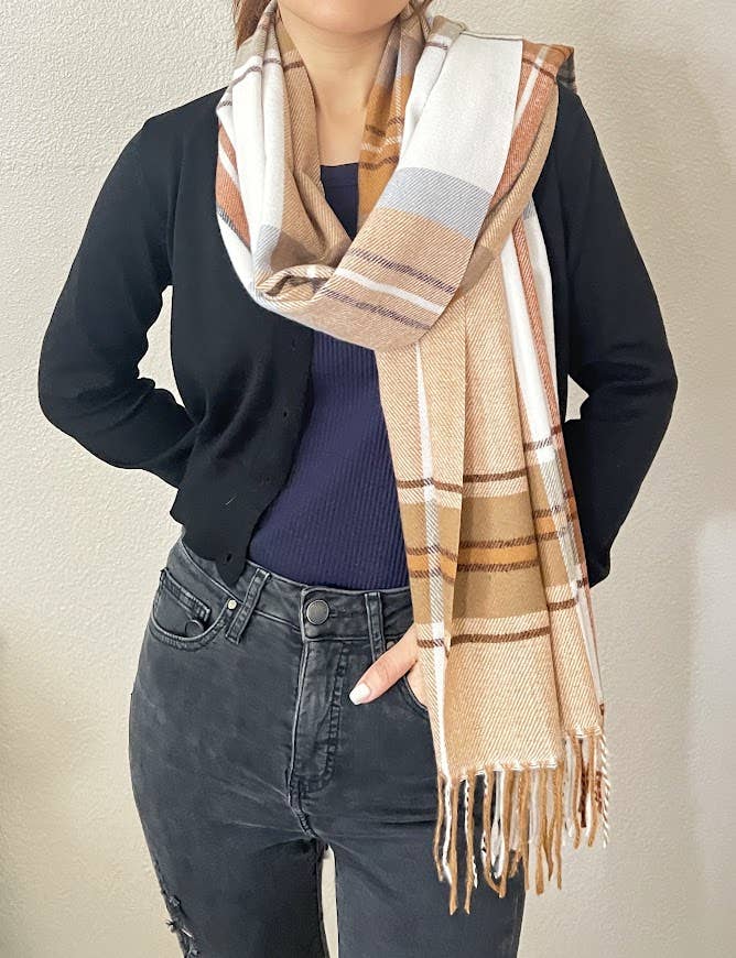 Plaid Fringe Cashmere Ultra Soft Scarf