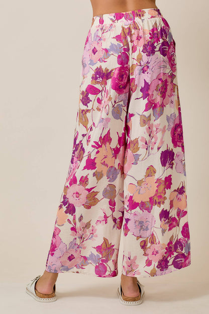 Skylar Rose - Floral Wide-Leg Pants with Elastic Waistband & Pockets