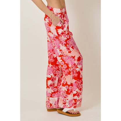 Skylar Rose - Floral Print Elastic Waistband Wide Leg Pants