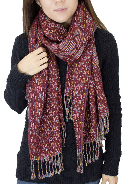 Burgundy Knit Camellia Retro Cashmere Blend Wrap Scarf