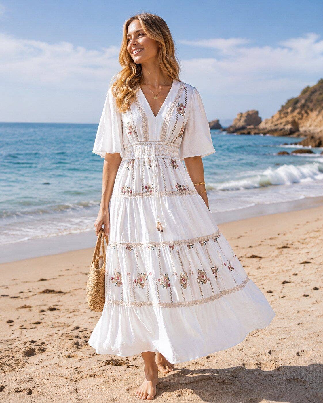 White Embroidered Maxi Dress