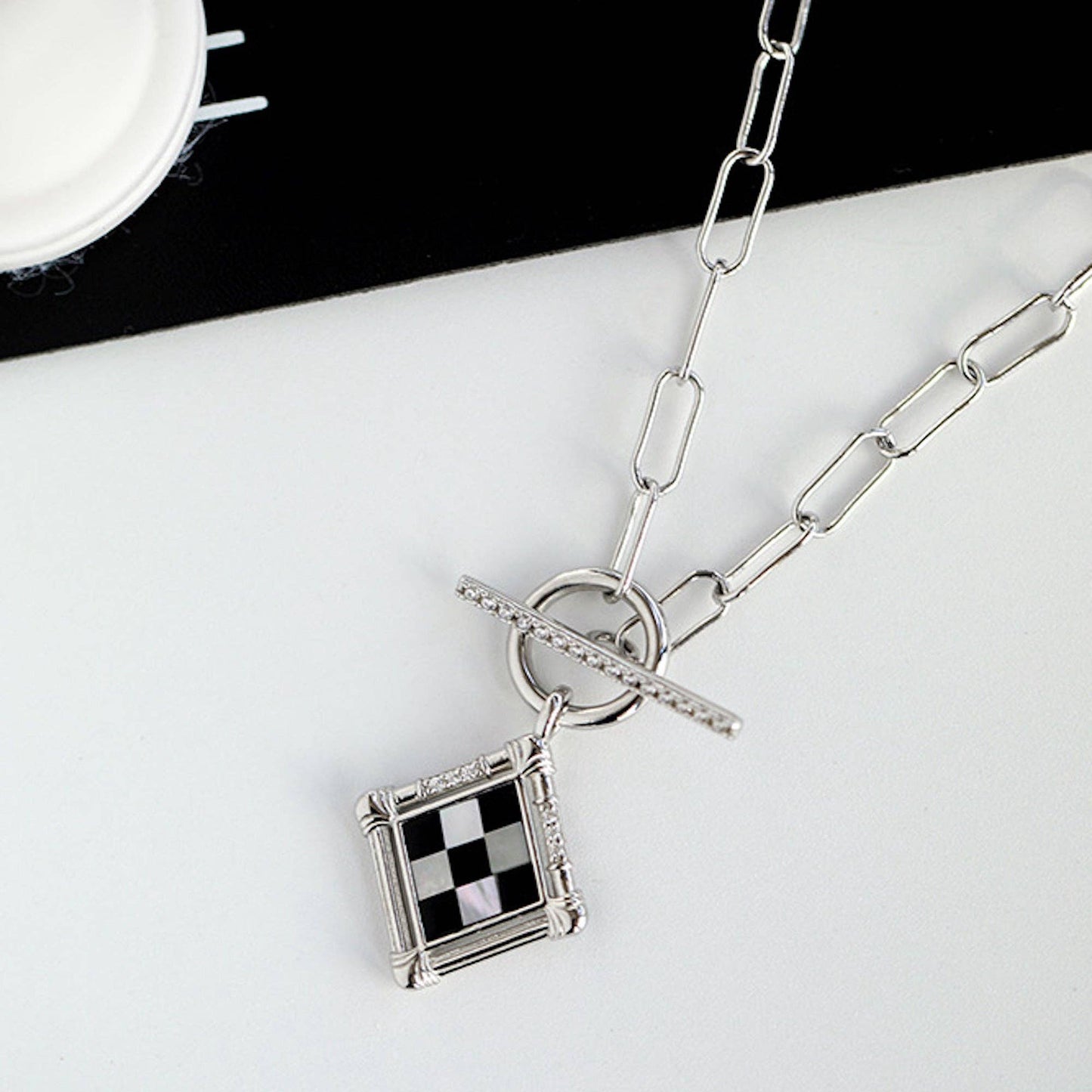 Checkboard Necklace Sterling Silver Gold Vermeil