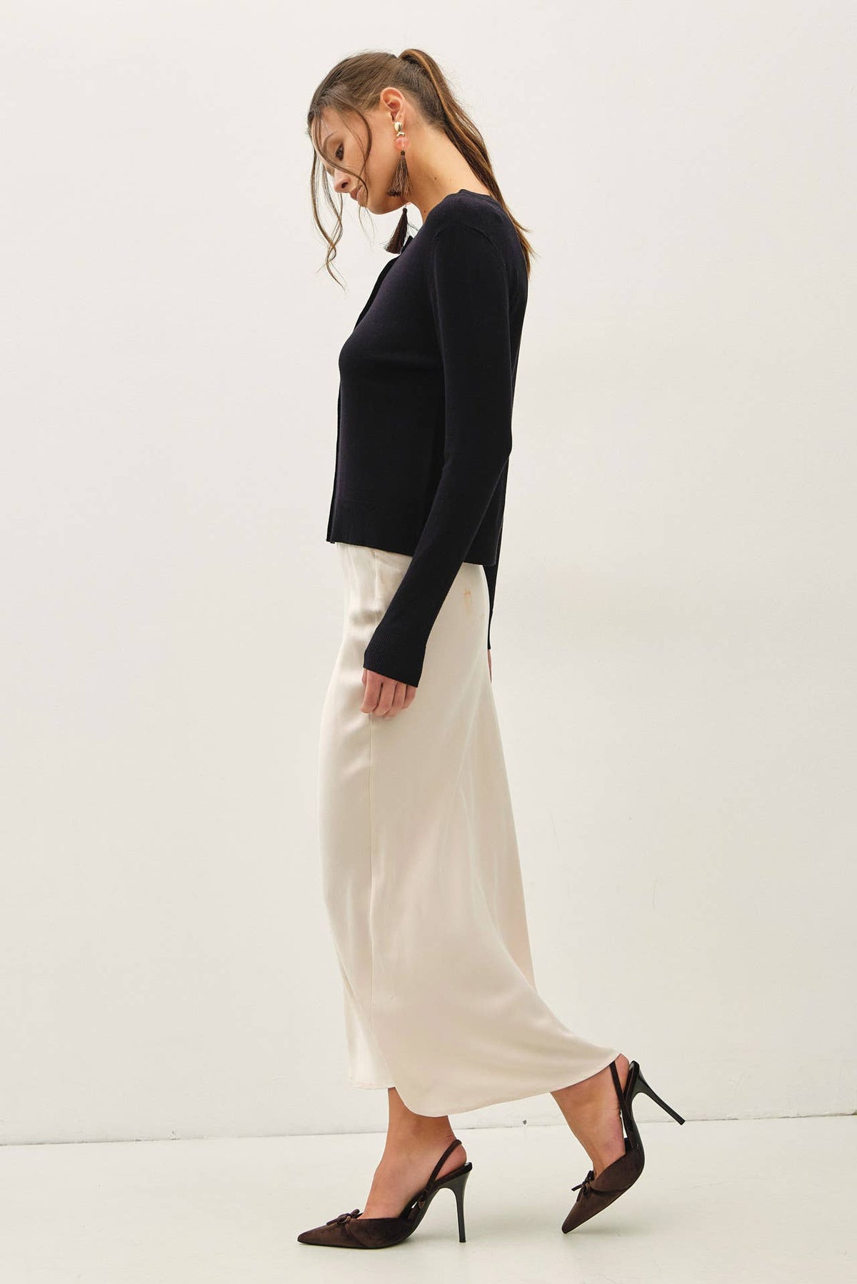 Silky Suede Feel Midi Skirt