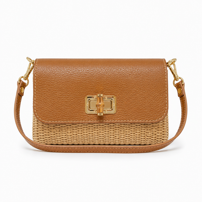 Leather Bamboo Clasp & Raffia Crossbody Bag