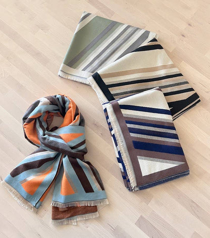 Elegant Orange Multi Striped Cashmere Blend Large Wrap Scarf