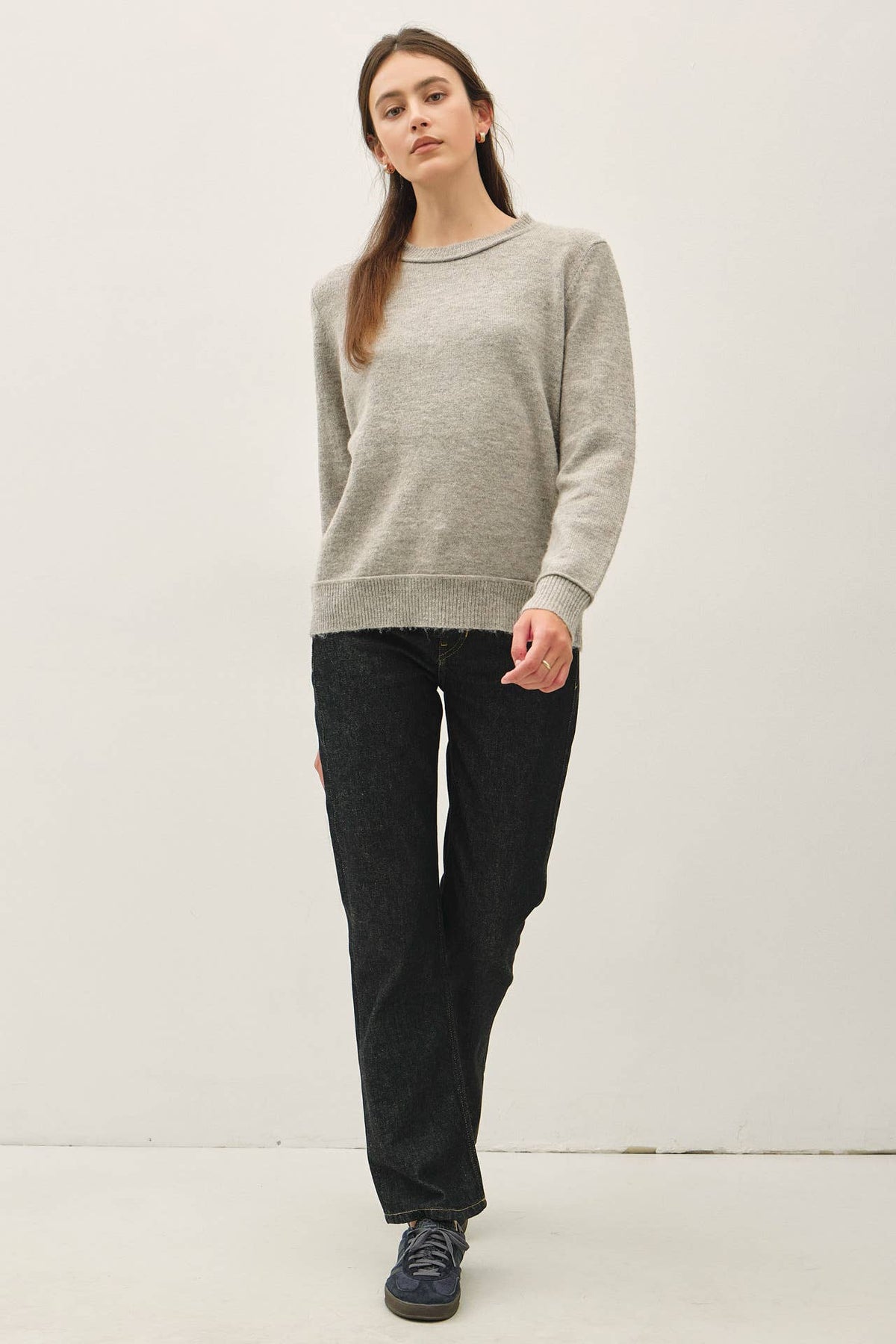 Crew Neck Pullover Exposed Seam Knit Sweater