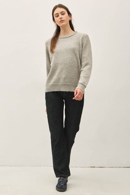 Crew Neck Pullover Exposed Seam Knit Sweater