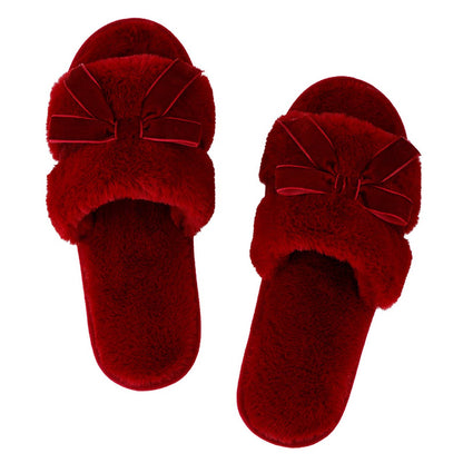 Burgundy Bow Slippers