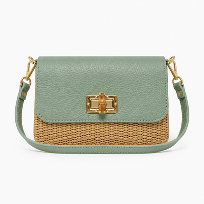 Leather Bamboo Clasp & Raffia Crossbody Bag