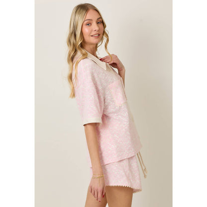 Skylar Rose - Knit Collar Short Sleeve Set With Contrast Detail