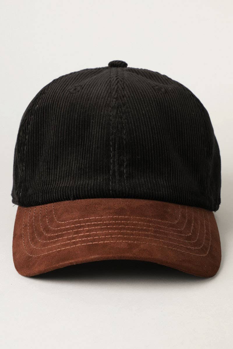 Two-Tone Corduroy with Suede Visor Baseball Cap
