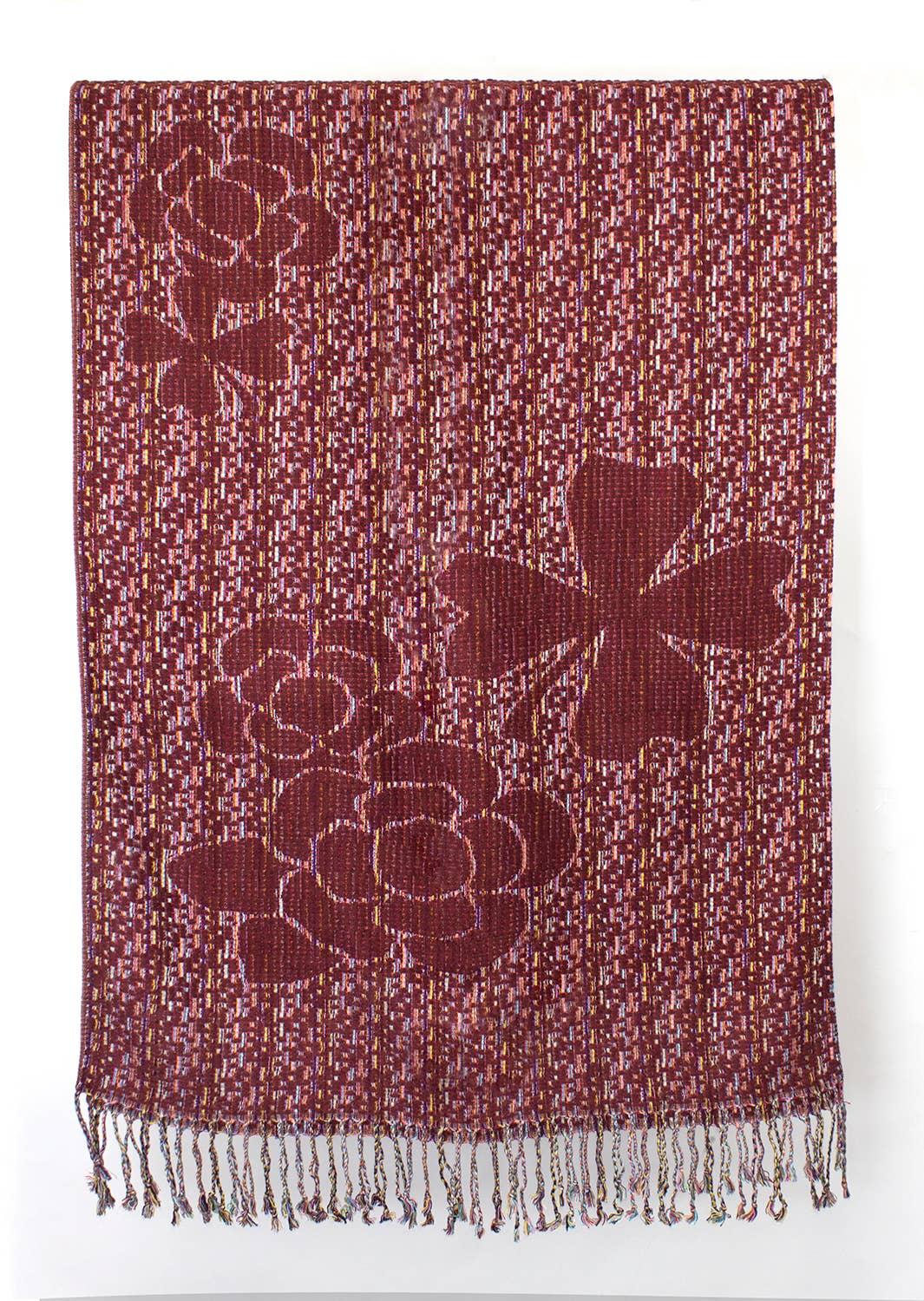 Burgundy Knit Camellia Retro Cashmere Blend Wrap Scarf