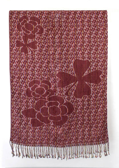 Burgundy Knit Camellia Retro Cashmere Blend Wrap Scarf