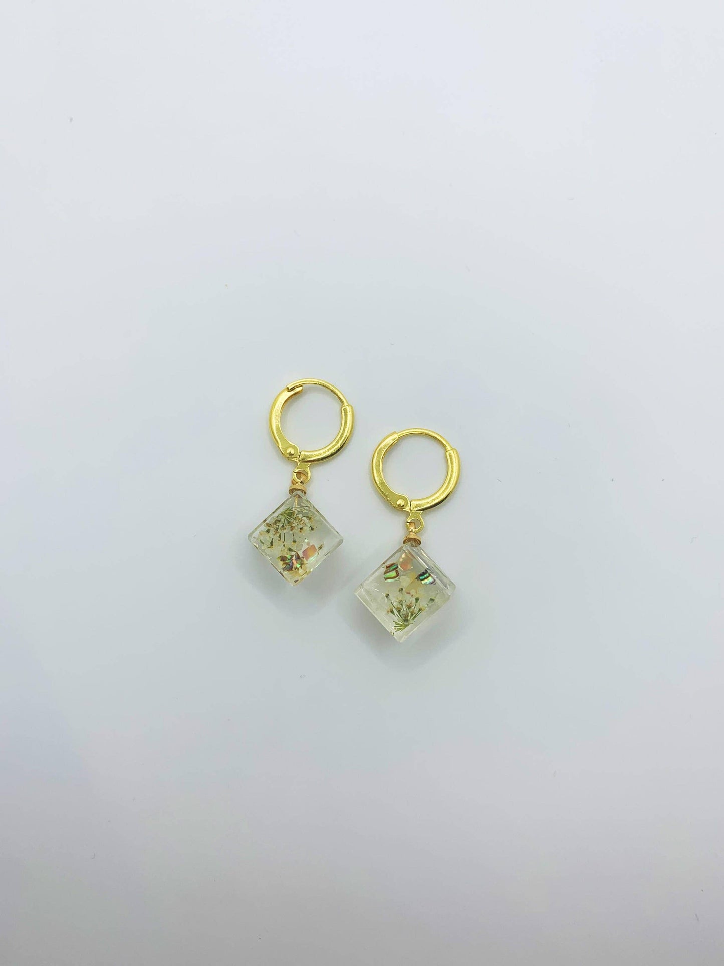 Unique Preserved Dandelion Cube Earrings