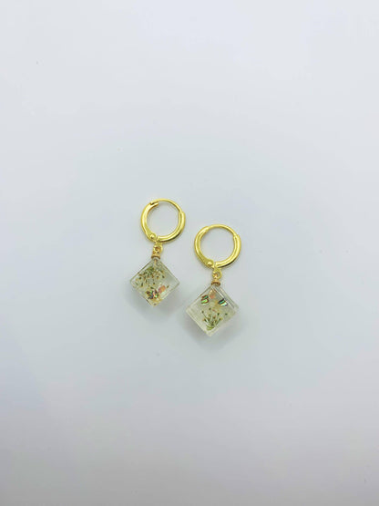 Unique Preserved Dandelion Cube Earrings