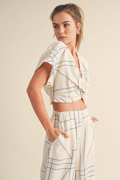MIOU MUSE - T3447ST   MULTI GRID PATTERN KNT FRONT TOP