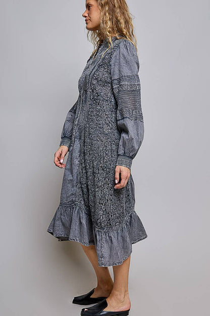 Vintage Pintuck Ruffle Washed Boho Dress
