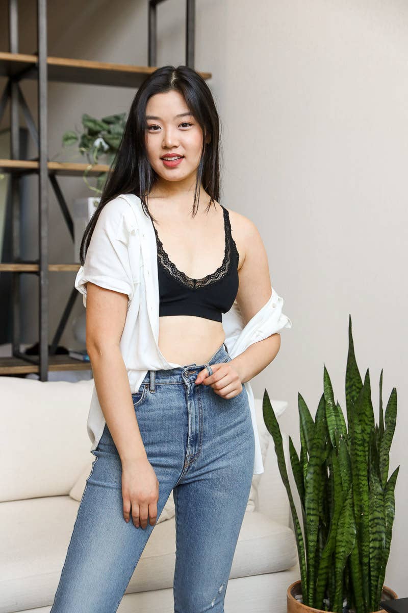 Leto Accessories - Lace Trim Padded Bralette - Romantic Lace Trim