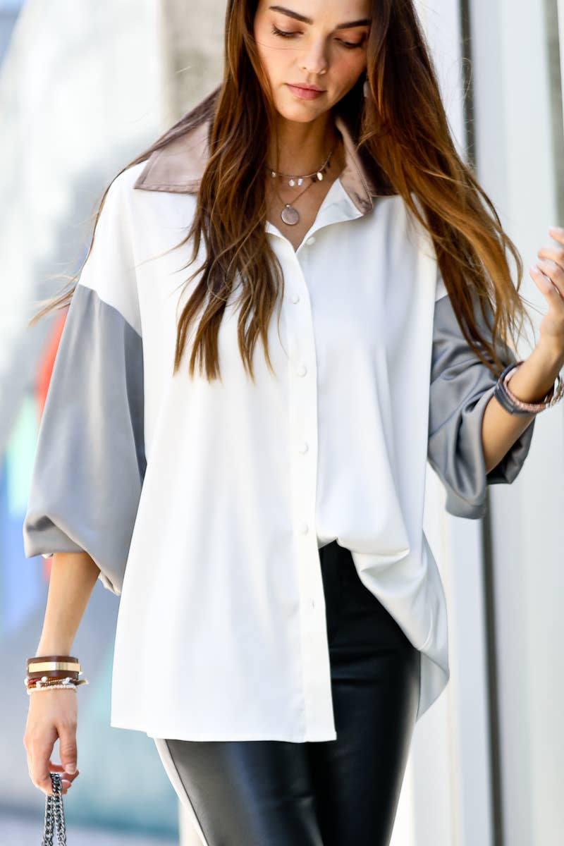 Color Block Puff Sleeve Top