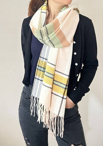 Plaid Fringe Cashmere Ultra Soft Scarf