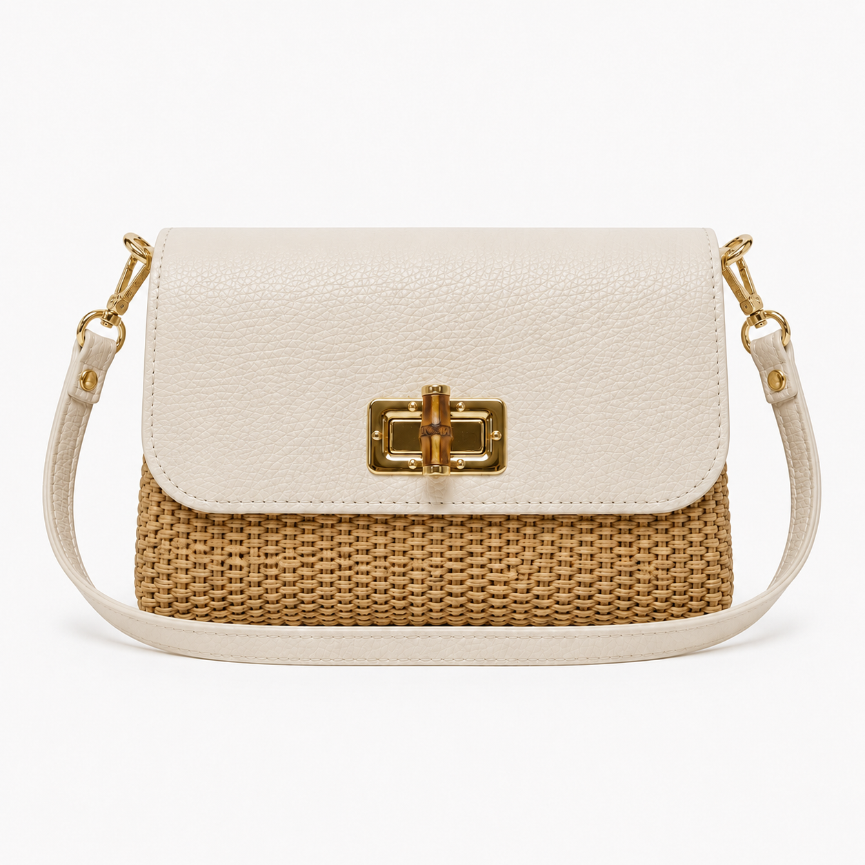 Leather Bamboo Clasp & Raffia Crossbody Bag