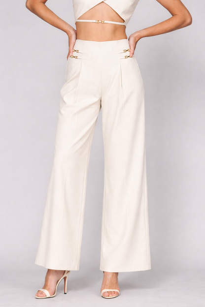 Endless Blu - LP1303 LINEN PANTS WITH DAINTY DOUBLE SIDE STRAP DETAIL