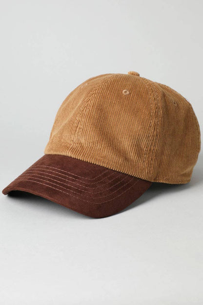 Two-Tone Corduroy with Suede Visor Baseball Cap