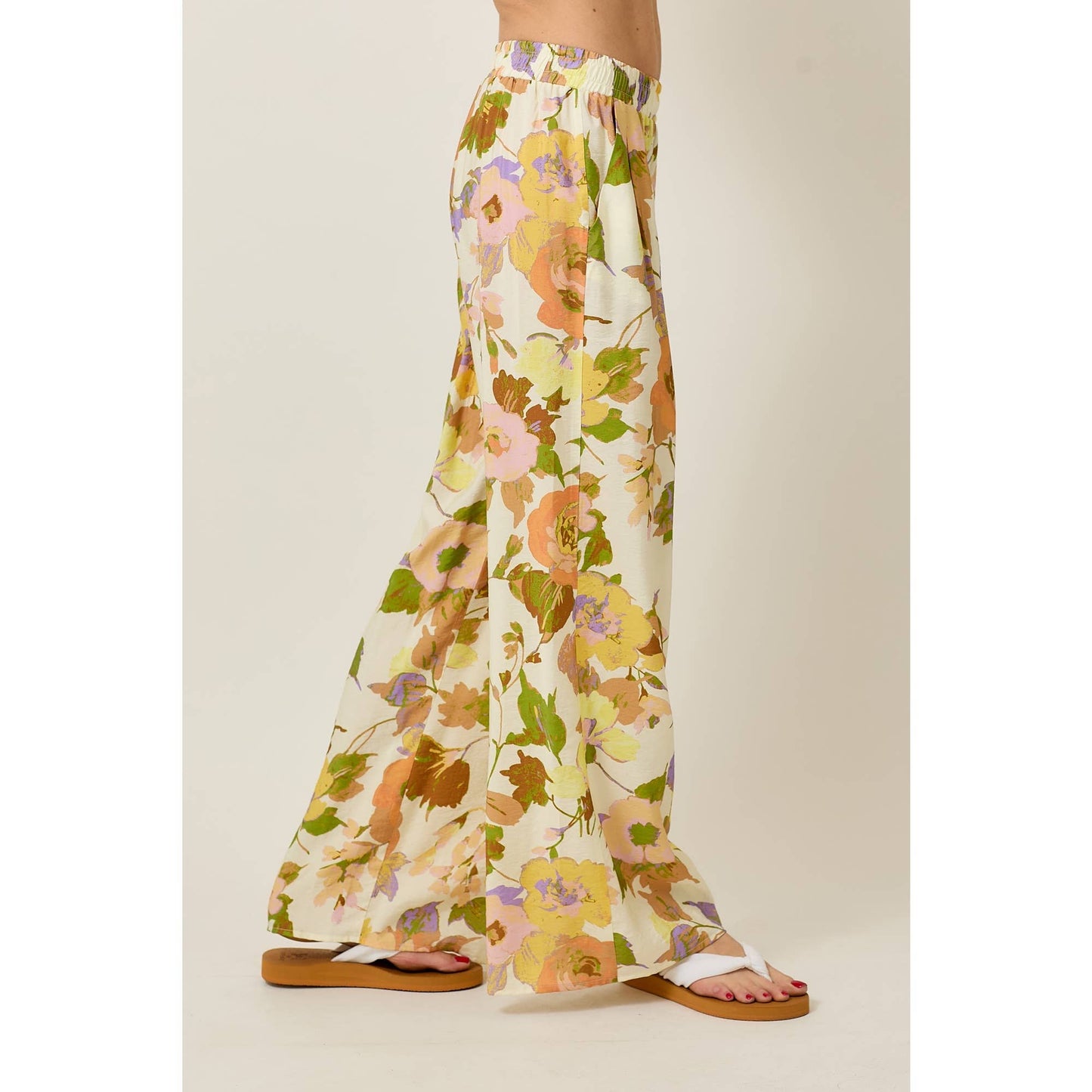 Skylar Rose - Floral Wide-Leg Pants with Elastic Waistband & Pockets