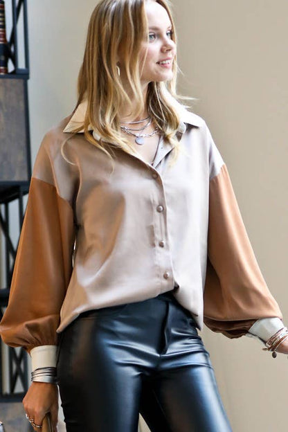 Color Block Puff Sleeve Top