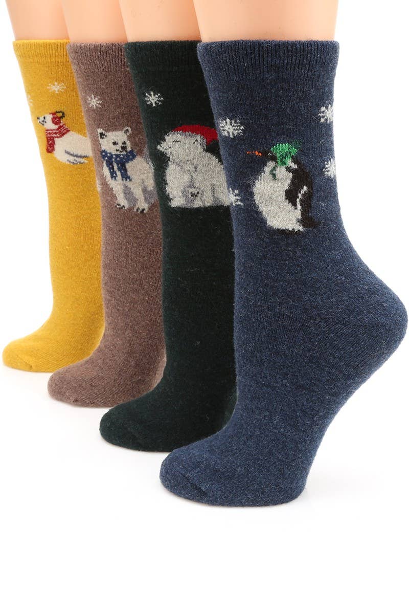 Women's Animals Wool Blend Crew Socks