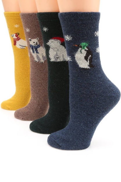 Women's Animals Wool Blend Crew Socks