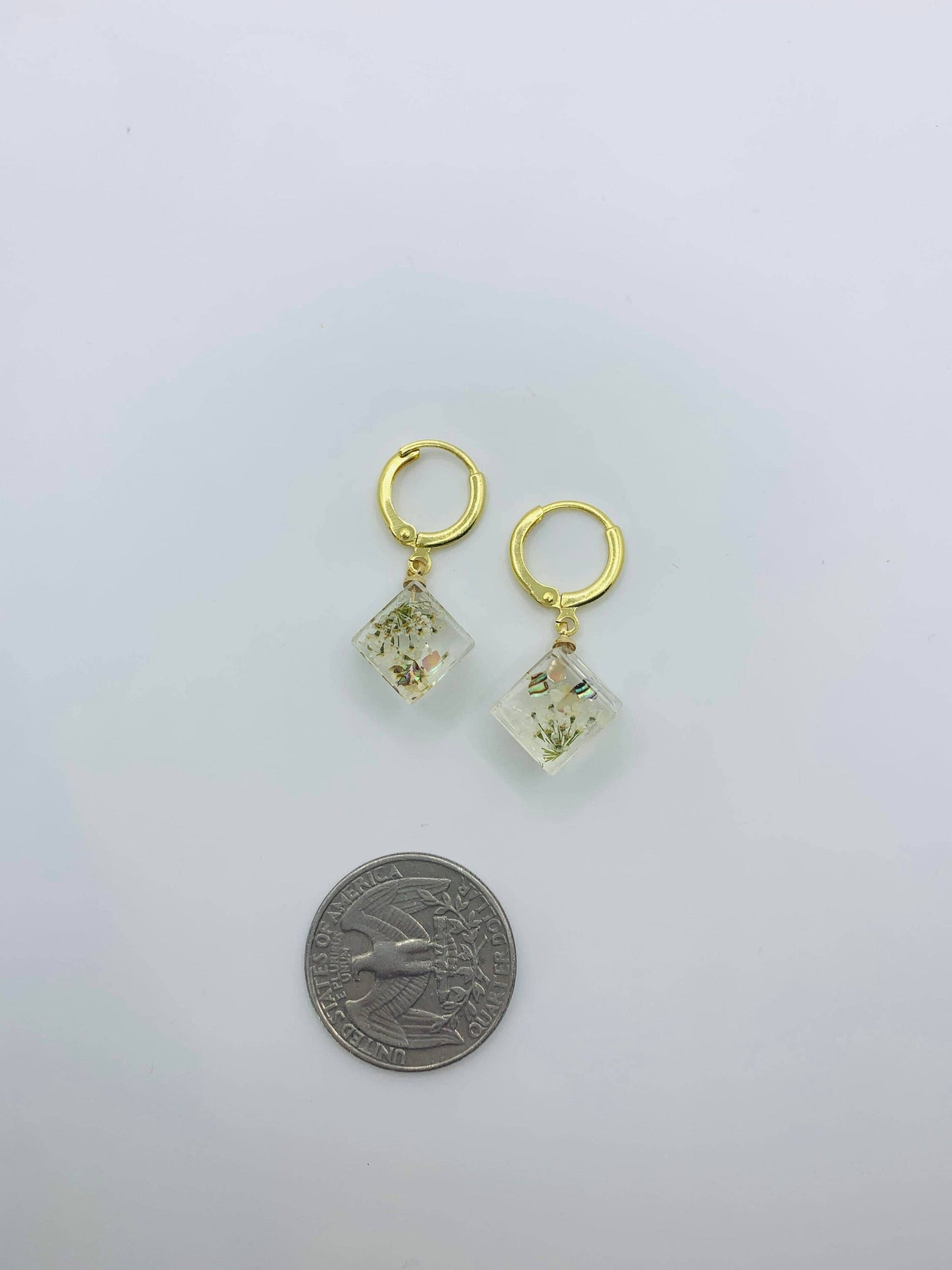 Unique Preserved Dandelion Cube Earrings