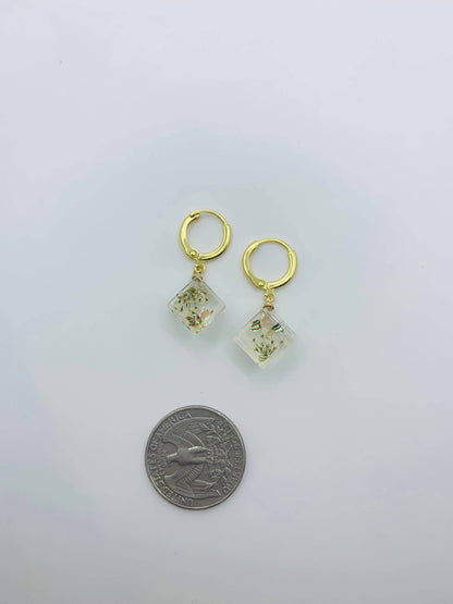 Unique Preserved Dandelion Cube Earrings
