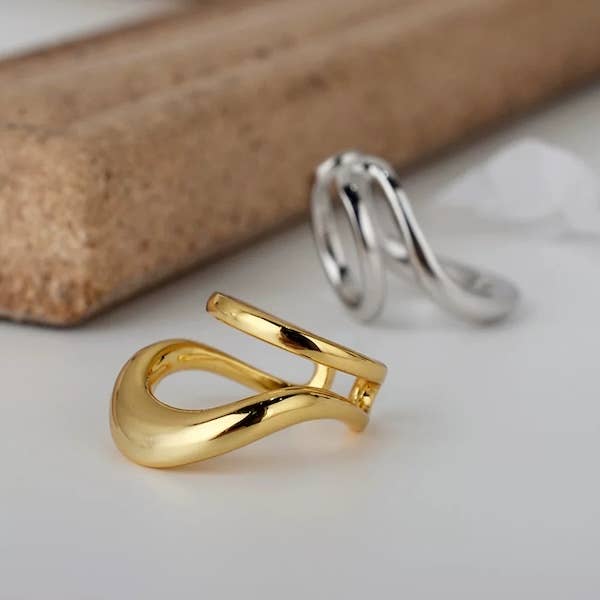 Double Line Golden & Silver Ear Cuff-One Piece