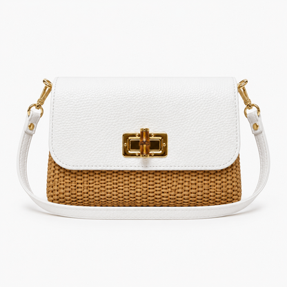 Leather Bamboo Clasp & Raffia Crossbody Bag